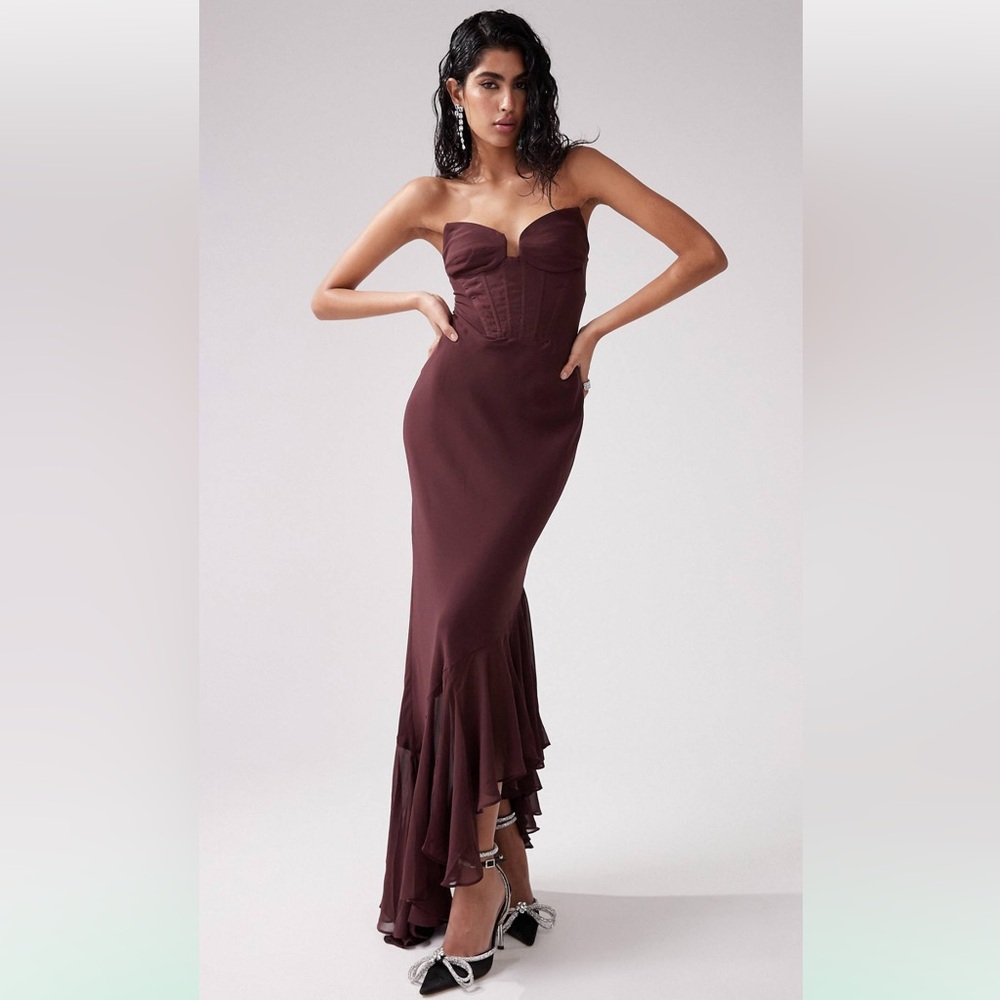 🔥NWT🔥 ASOS Corset Dress w Ruffle Asymmetrical Hem - Picture 2 of 16